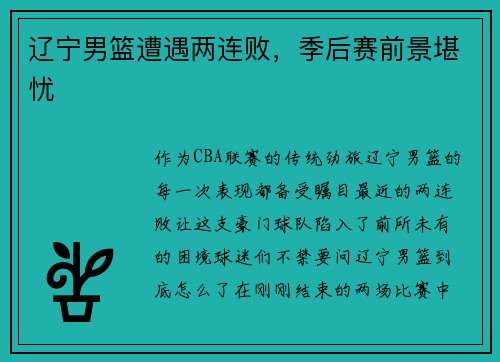 辽宁男篮遭遇两连败，季后赛前景堪忧
