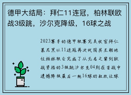 德甲大结局：拜仁11连冠，柏林联欧战3级跳，沙尔克降级，16球之战