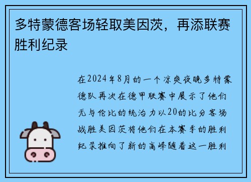多特蒙德客场轻取美因茨，再添联赛胜利纪录