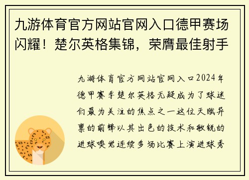 九游体育官方网站官网入口德甲赛场闪耀！楚尔英格集锦，荣膺最佳射手称号
