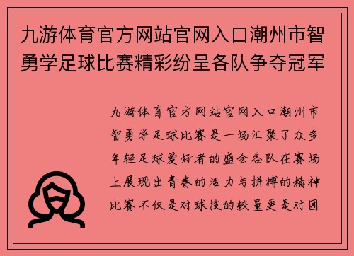 九游体育官方网站官网入口潮州市智勇学足球比赛精彩纷呈各队争夺冠军荣耀展现青春风采